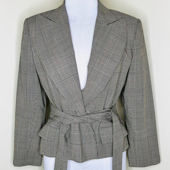 Banana Republic 100% Wool Blazer Jacket 8 Houndstooth Italy Belted Office Chic - Picture 1 of 9